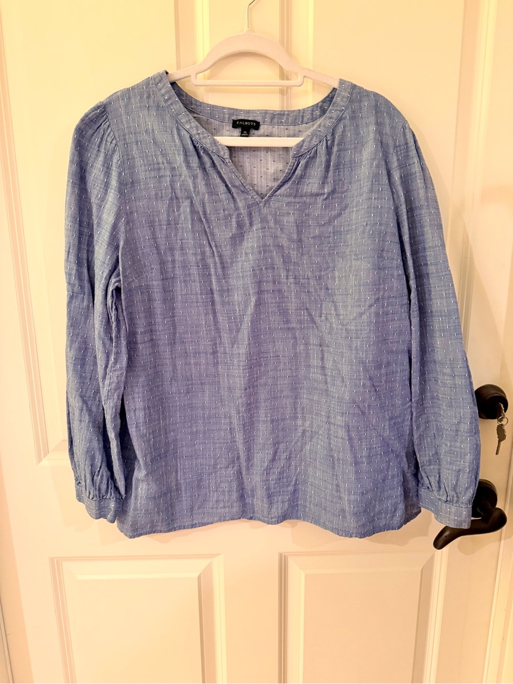 Talbots Light Blue Textured V-Neck Long-Sleeve Blouse